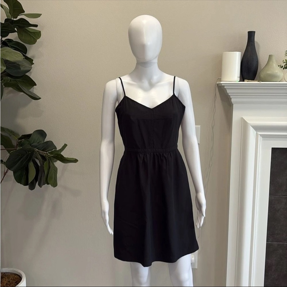 J.‎ Crew Black Mini Dress With Adjustable Spaghetti Straps and Pockets. Size 2